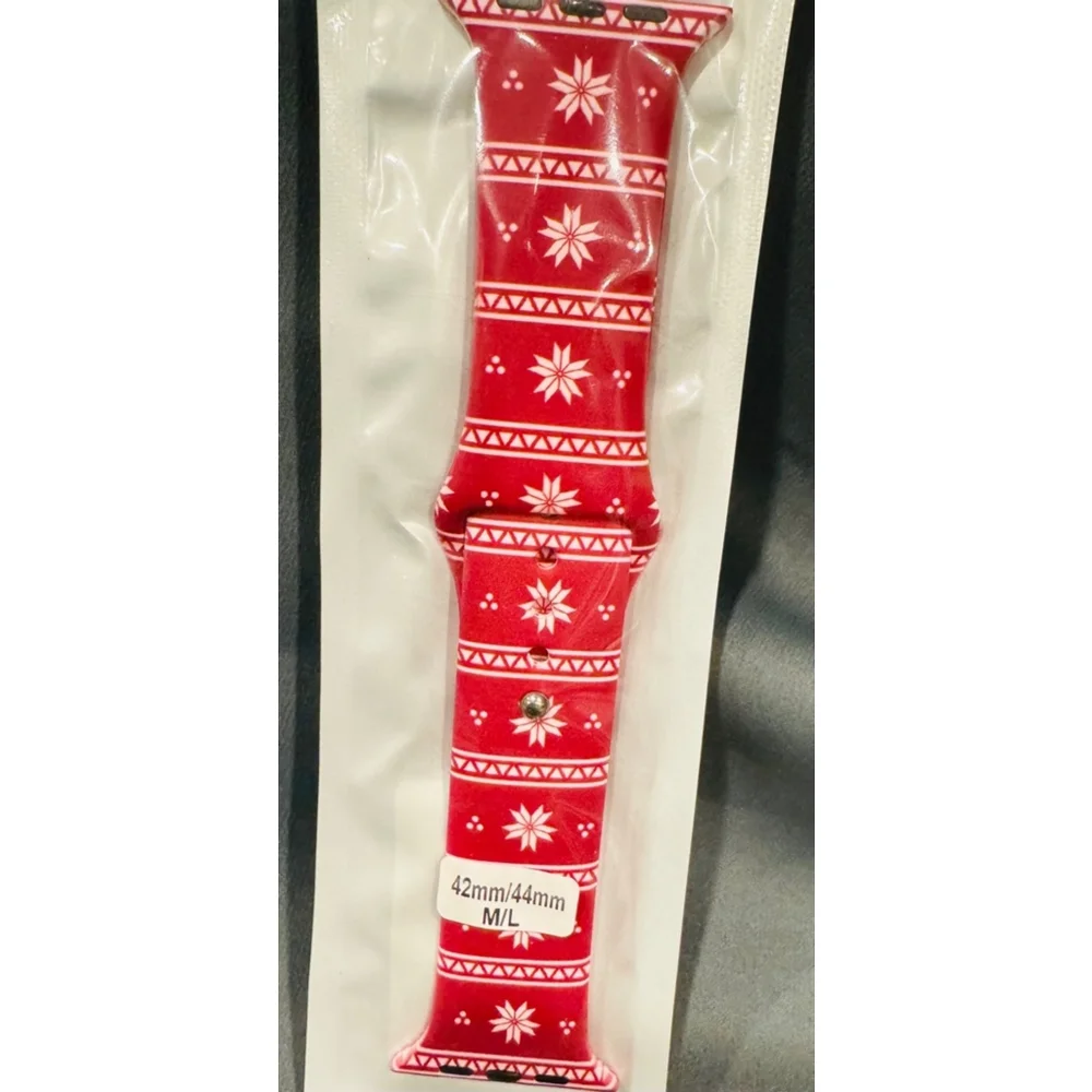 Watch Band, Size 42/44 (M/L), in Festive Red & White Snowflakes NEW